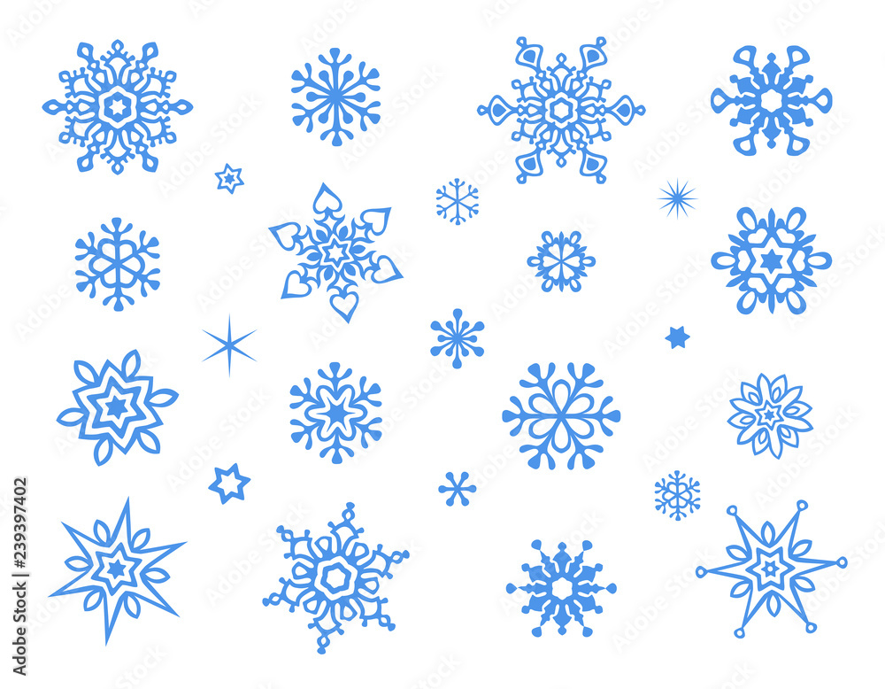 cute snowflakes collection isolated on white background