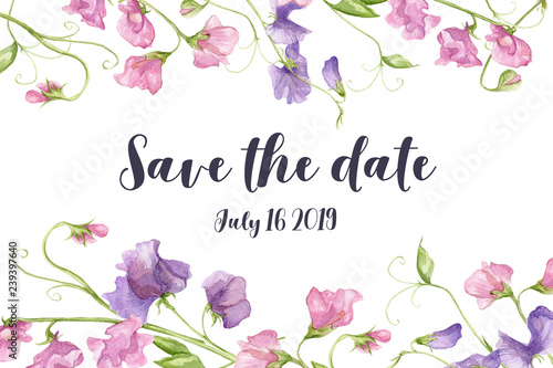 Quadro su tela Floral watercolour wedding invitation card