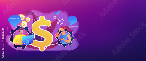 Customer has conversation on smartphone with assistant in real-time. Conversational sales, conversational marketing, real-time chatbot sale concept. Header or footer banner template with copy space.