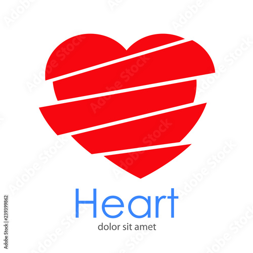 Logotipo abstracto con texto Heart con corazón en piezas horizontales en tonos de color rojo