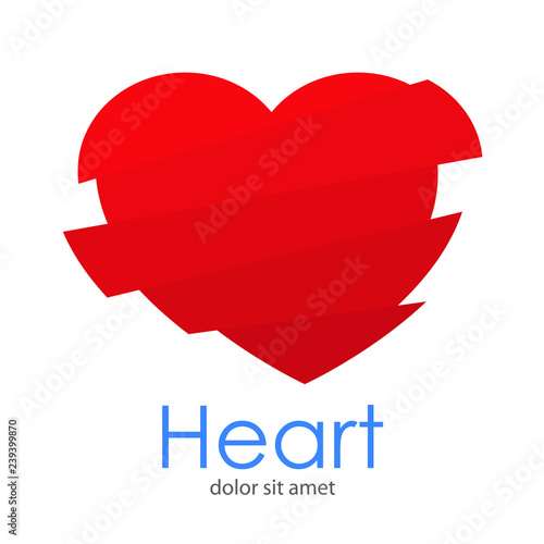 Logotipo abstracto con texto Heart con corazón en piezas horizontales desplazadas en tonos de color rojo