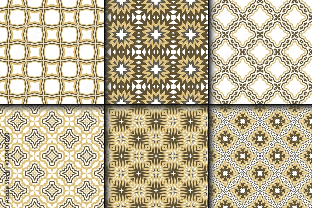 Set of Cyclical Pattern of Geometric Shapes. Seamless Vector Illustration. For the Interior Design, Wallpaper, Printing, Textile Industry, Scrapbook Paper. Set of Cyclical Pattern of Geometric Shapes. Seamless Vector Illustration. For the Interior Design, Wallpaper, Printing, Textile Industry, Scrapbook Paper.