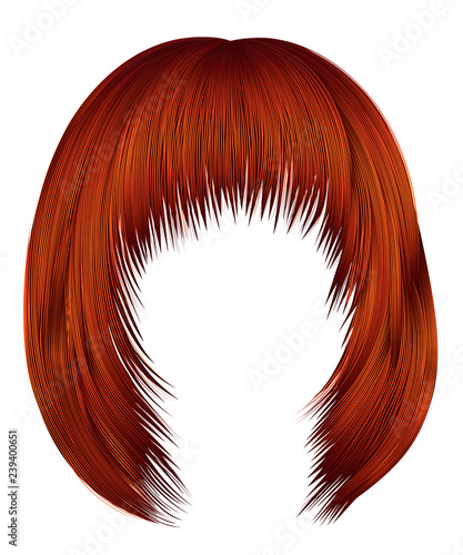 trendy  womanRed ginger redhead colors . hairs kare with fringe  .     beauty style .