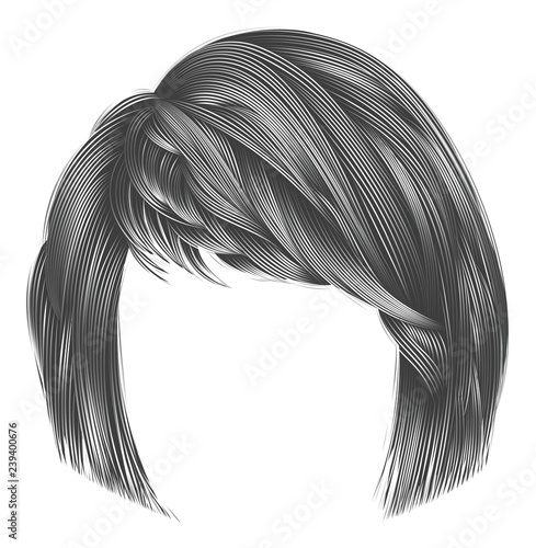 trendy  woman gray colors . hairs kare with fringe  .     beauty style .