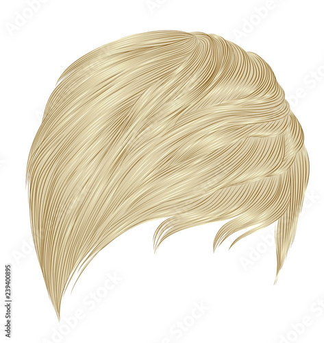 trendy woman short  hairs blond  colors . fringe . fashion beauty style . realistic  3d . photo