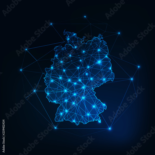 Photo Germany map outline with stars and lines abstract framework.
