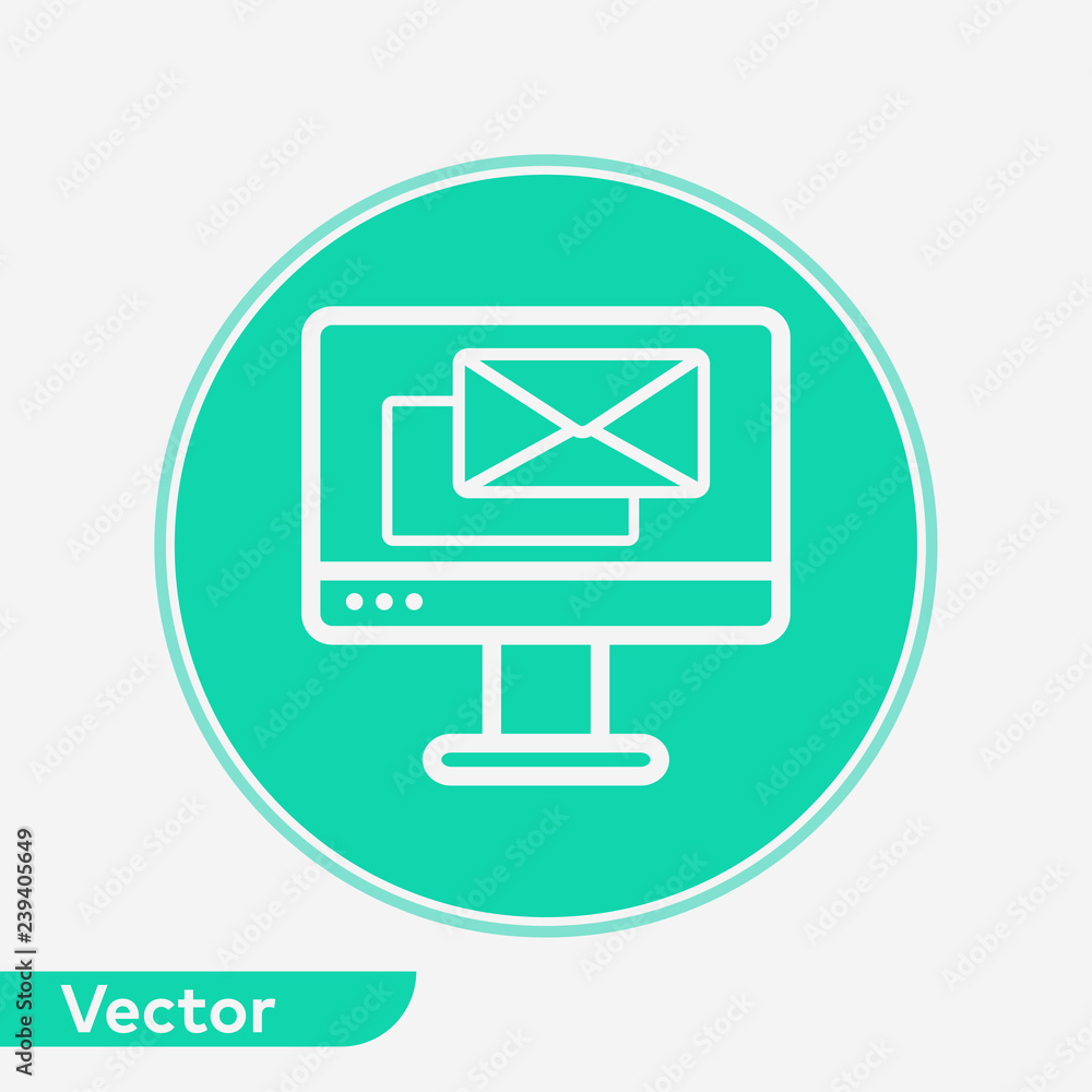 Computer with mail vector icon sign symbol Computer with mail vector icon sign symbol