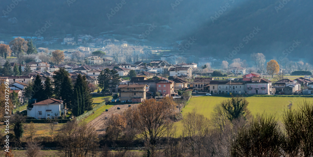 Italian village of Villa latina in the autumn scenery of the Comino Valley