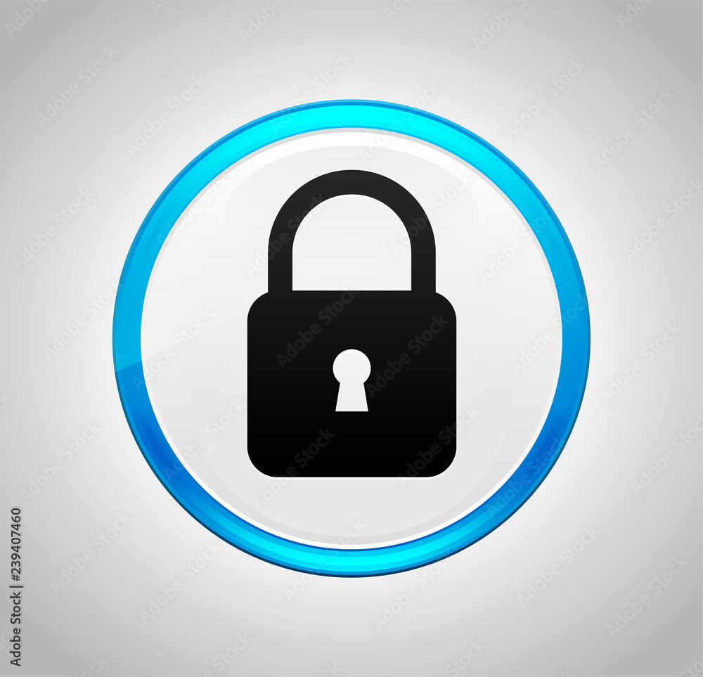 Padlock close icon round blue push button Padlock close icon round blue push button