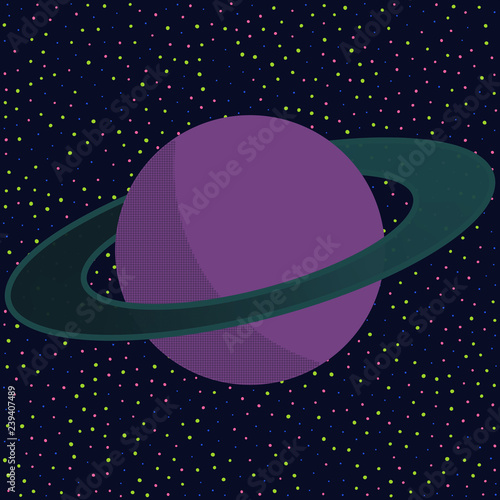 Planet with ring in space with stars