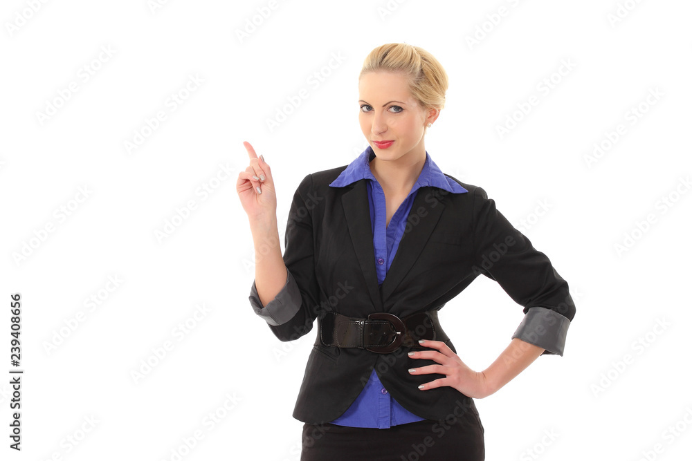 Portrait of smiling business woman pointing finger Portrait of smiling business woman pointing finger