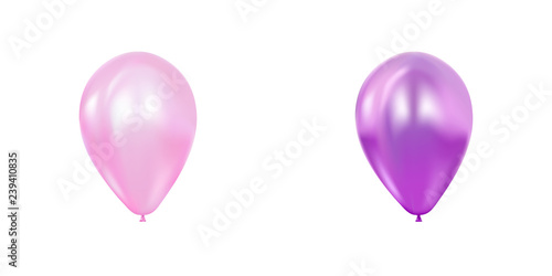 Abstract 3d realistic  flying balloon set. Greeting card, banner, poster. Pink and purple concept.