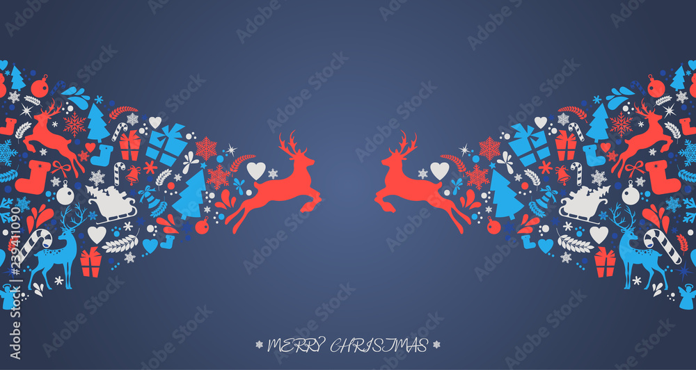 Merry Christmas and New Year icons elements, pattern background with holiday elements, wrapping paper