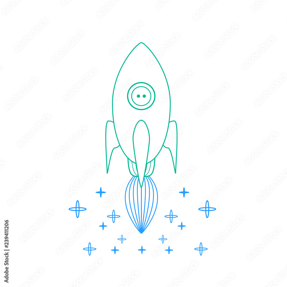 Rocket launching with jet flame & stars exhaust. Rocket launching with jet flame & stars exhaust.