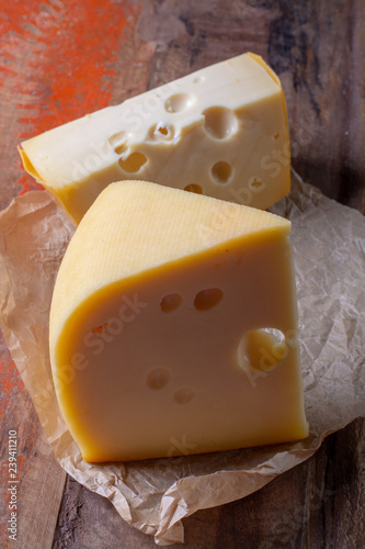 Swiss-style Dutch cheese,made from cow's milk, Maasdam or maasdammer cheese