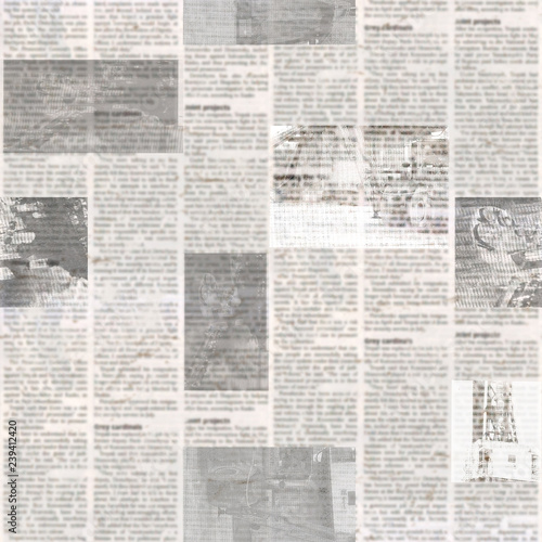 Newspaper seamless pattern with old vintage unreadable paper texture background