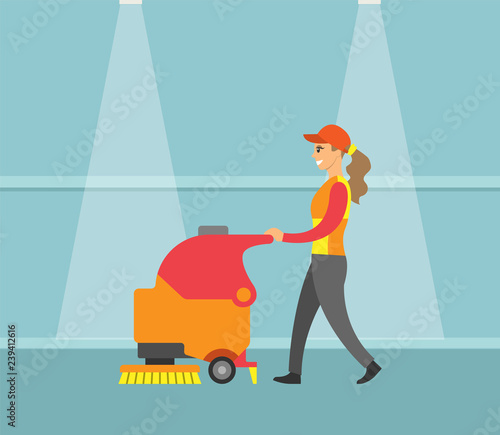 Cleaning Service, Machine with Brush Tool Vector