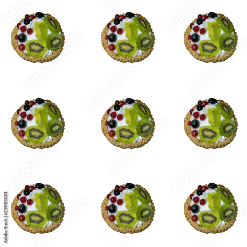 fruit and cream tarts with puff pastry base isolated on a white background