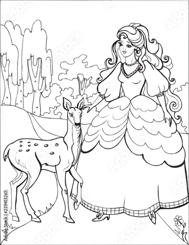  The deer with the beautiful Princess. Coloring book. 4