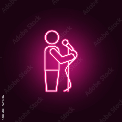 presenter with microphone icon. Elements of Media in neon style icons. Simple icon for websites, web design, mobile app, info graphics