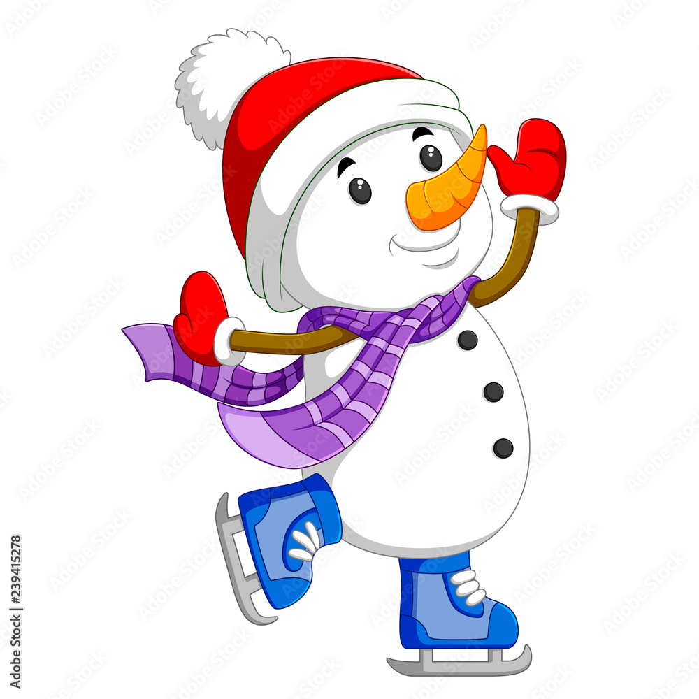 a white snowman is dancing with the blue ice skating shoes a white snowman is dancing with the blue ice skating shoes