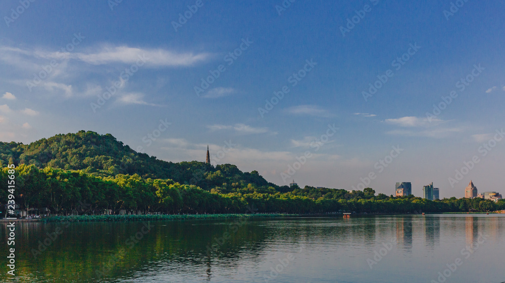 Baoshi Hill and Baochu Pagoda by West Lake in Hangzhou, China