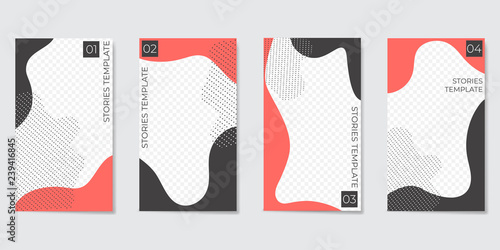 Editable template for Stories and Streaming. With trendy geometric shapes in black and coral color.