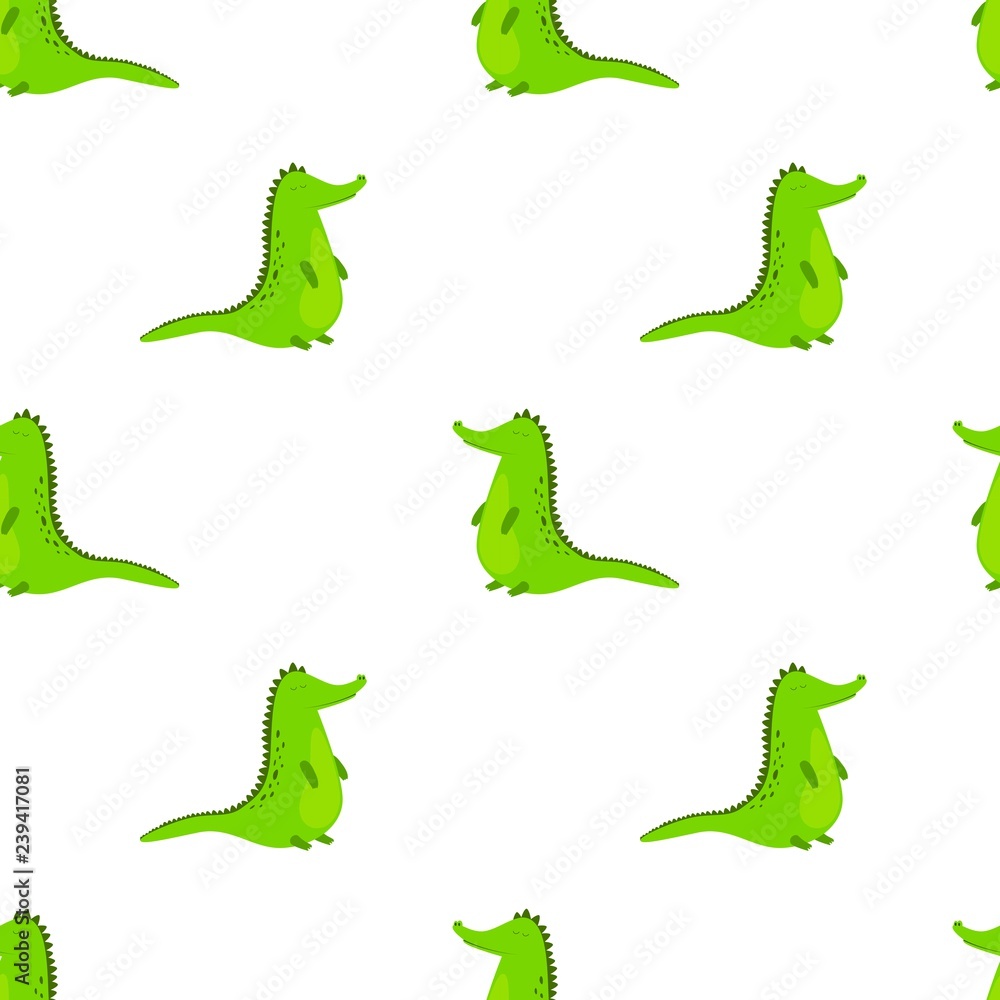 Fototapeta premium Seamless pattern with cute cartoon crocodile. Vector kids background.