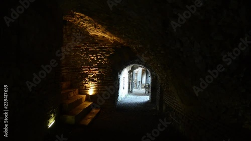A hidden tunnel underneath Amphitheatre. The Roman Amphitheatre And Ruins. Ancient roman city. Roman Empire. Amphitheatre of Durrës, Albania, Europe. Amphitheatrum Dyrrhachium photo