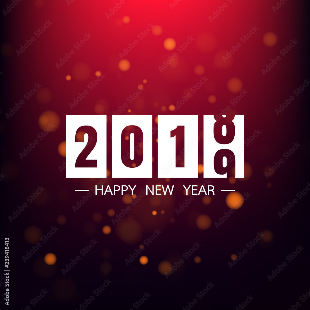 Happy new year 2019 on red background for celebration, party, and new year event. Vector illustration