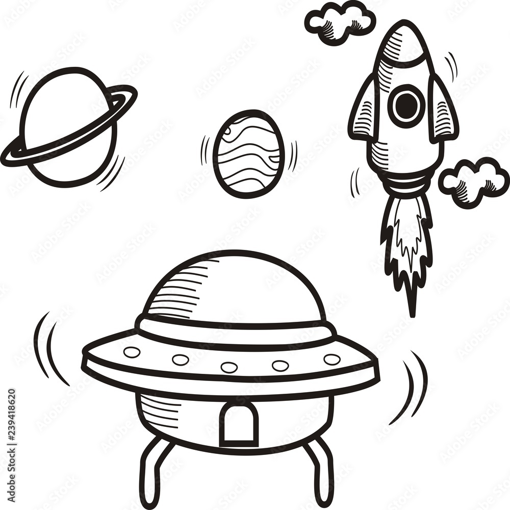 Fototapeta premium outer space hand drawn sketch.