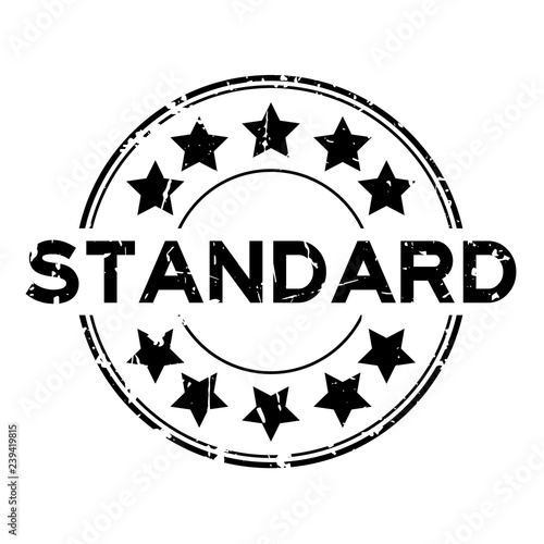 Grunge black standard wording with star icon round rubber seal stamp on white background