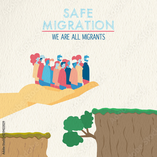 Safe migration concept of diverse ethnic people