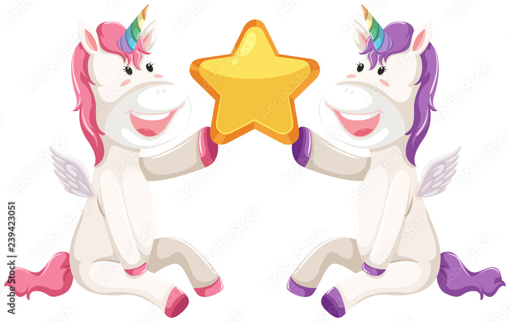Happy unicorn holding star