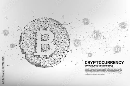 Vector bitcoin icon from Polygon dot connect line. Concept for cryptocurrency technology and financial network connection.