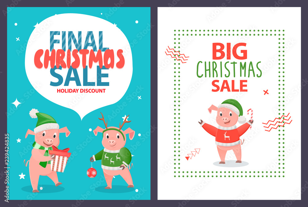 Final Christmas Sale Leaflet Funny Cartoon Piglets Final Christmas Sale Leaflet Funny Cartoon Piglets