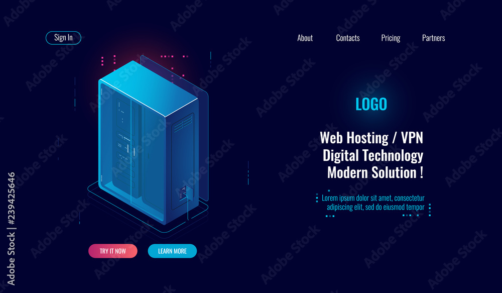 Set of server room icons, data center and database, futuristic data prcessing, cloud storage isometric vector dark ultra violet Set of server room icons, data center and database, futuristic data prcessing, cloud storage isometric vector dark ultra violet