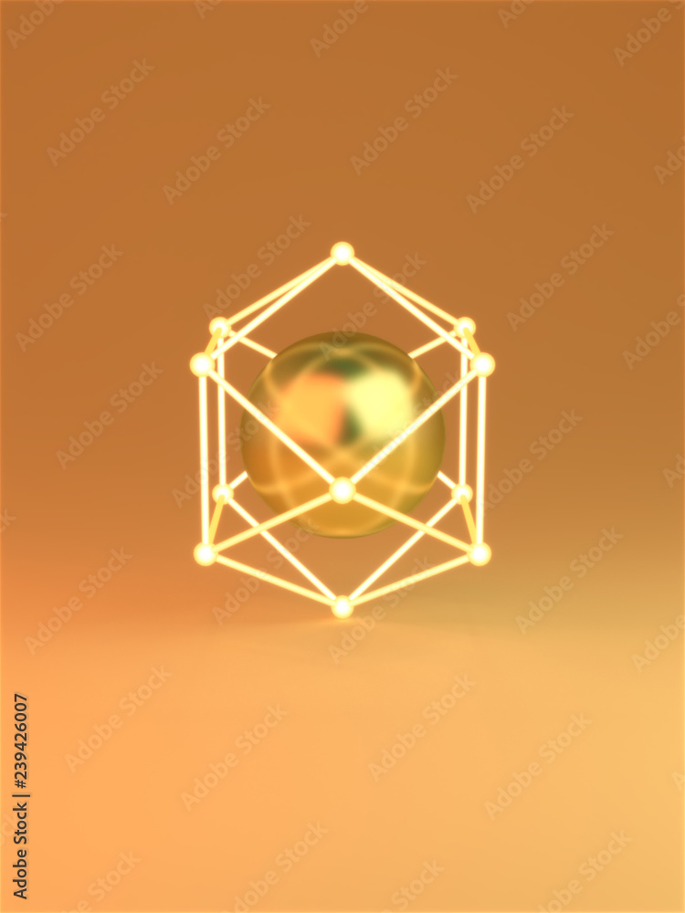 Glow prism and gold ball on yellow background. Creative design minimal concept, 3D rendering illustration. Glow prism and gold ball on yellow background. Creative design minimal concept, 3D rendering illustration.