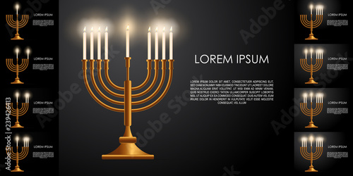 Jewish Holiday Hanukkah icons set. Realistic style illustration. Hanukkah candles for eight day holiday . Vector illustration