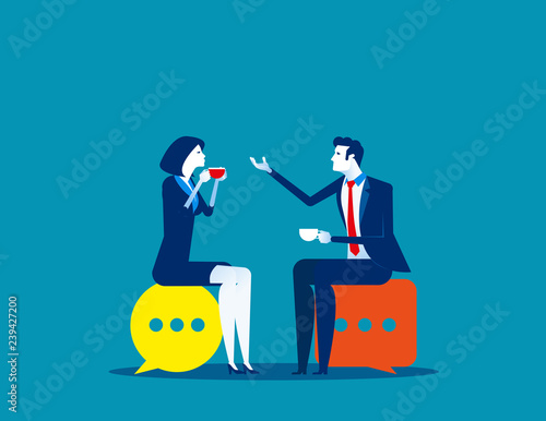 Business people meeting talking. Concept business vector illustration, Speech bubble, Meeting.
