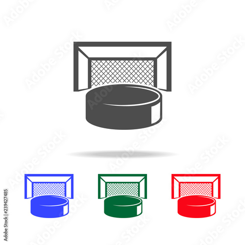 Hockey puck and gates  icons. Elements of sport element in multi colored icons. Premium quality graphic design icon. Simple icon for websites, web design, mobile app, info graphics