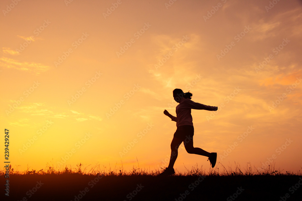 Jogging girl for health silhouette, Concept run for health.