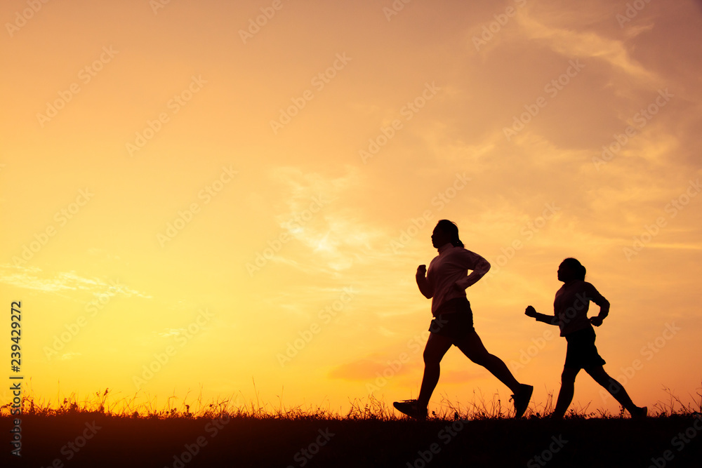 Jogging girl for health silhouette, Concept run for health. Jogging girl for health silhouette, Concept run for health.