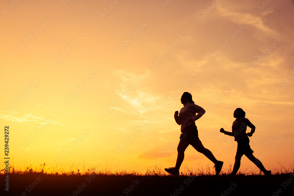 Jogging girl for health silhouette, Concept run for health.