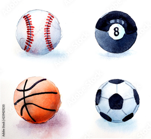 watercolor sports balls collection
