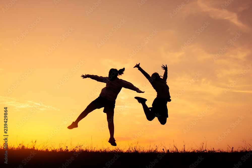 Silhouette girl jumping and run for health, Concept run for health. Silhouette girl jumping and run for health, Concept run for health.