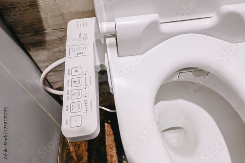 Modern high tech toilet with electronic bidet in Thailand. japan style toilet bowl, high technology sanitary ware. photo