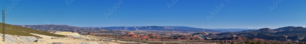 Panorama Landscapes views from Road to Flaming Gorge National Recreation Area and Reservoir driving north from Vernal on US Highway 191, in the Uinta Basin Mountain Range of Utah United States, USA