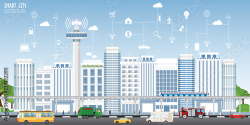 Concept of smart city on urban landscape.