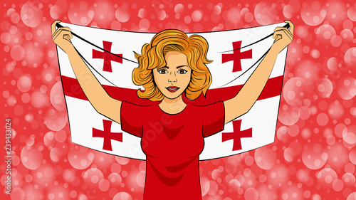 Blonde girl holding a national flag of Georgia